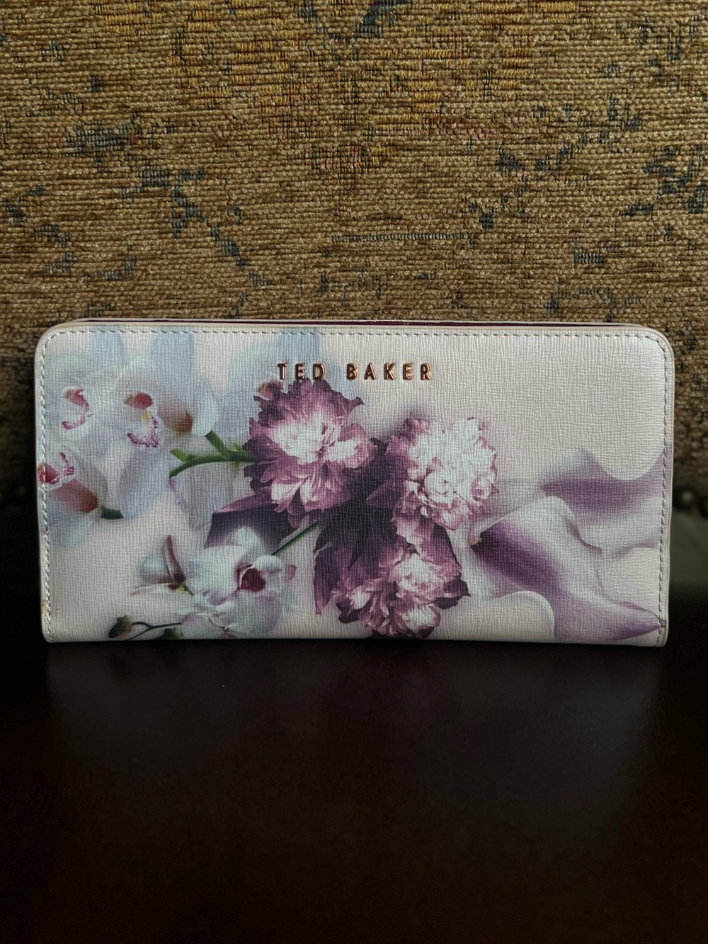 Ted Baker Wallet with Pink Floral Print and Gold Logo